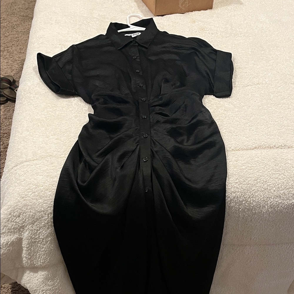 Steve Madden Black Satin Midi Dress